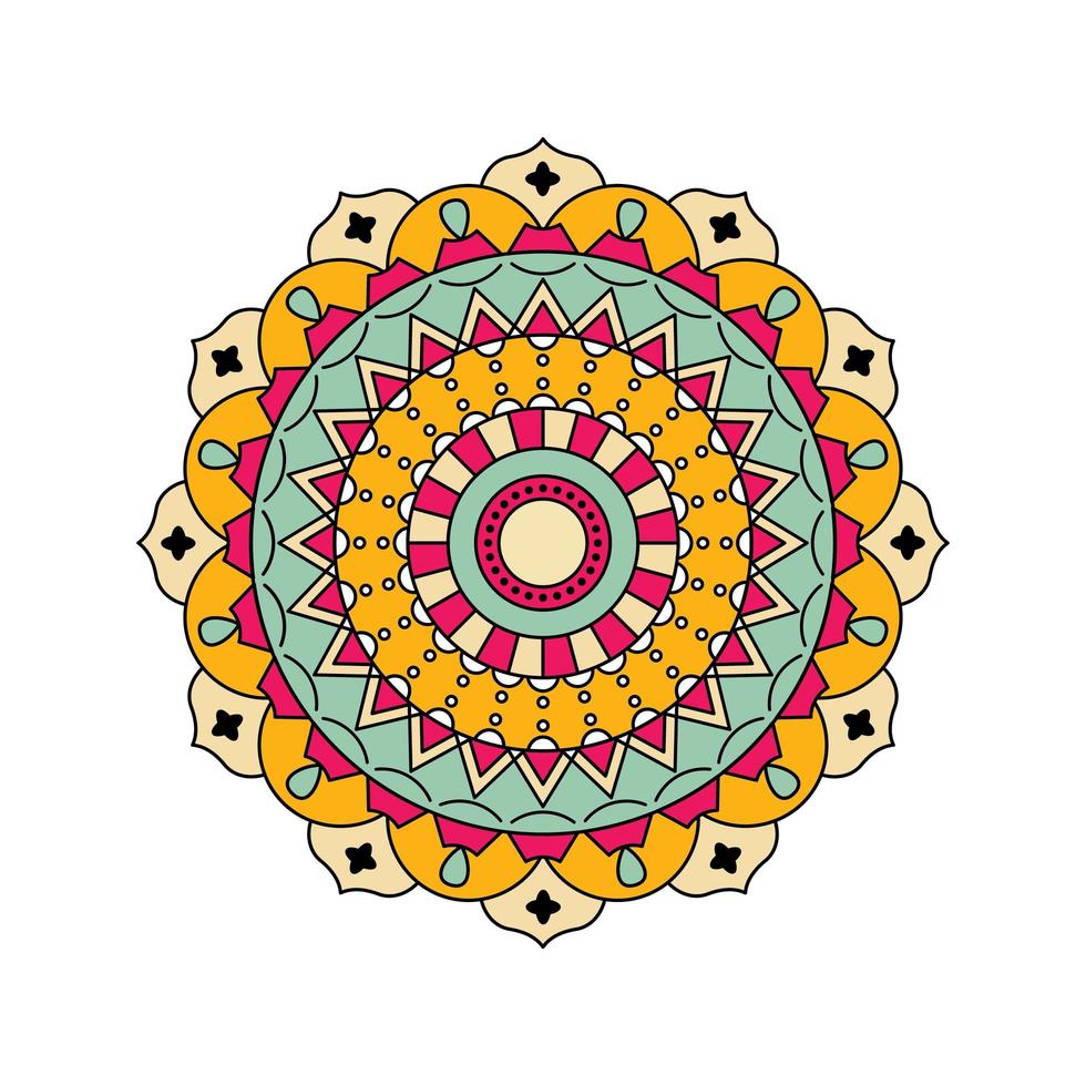 diseño de mandala colorido azul amarillo indio vector