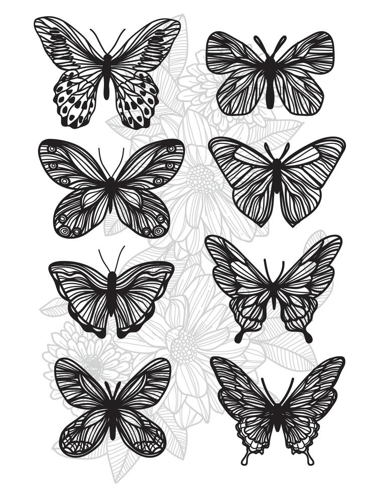 tatuaje, arte, mariposa, dibujo, y, bosquejo, conjunto vector