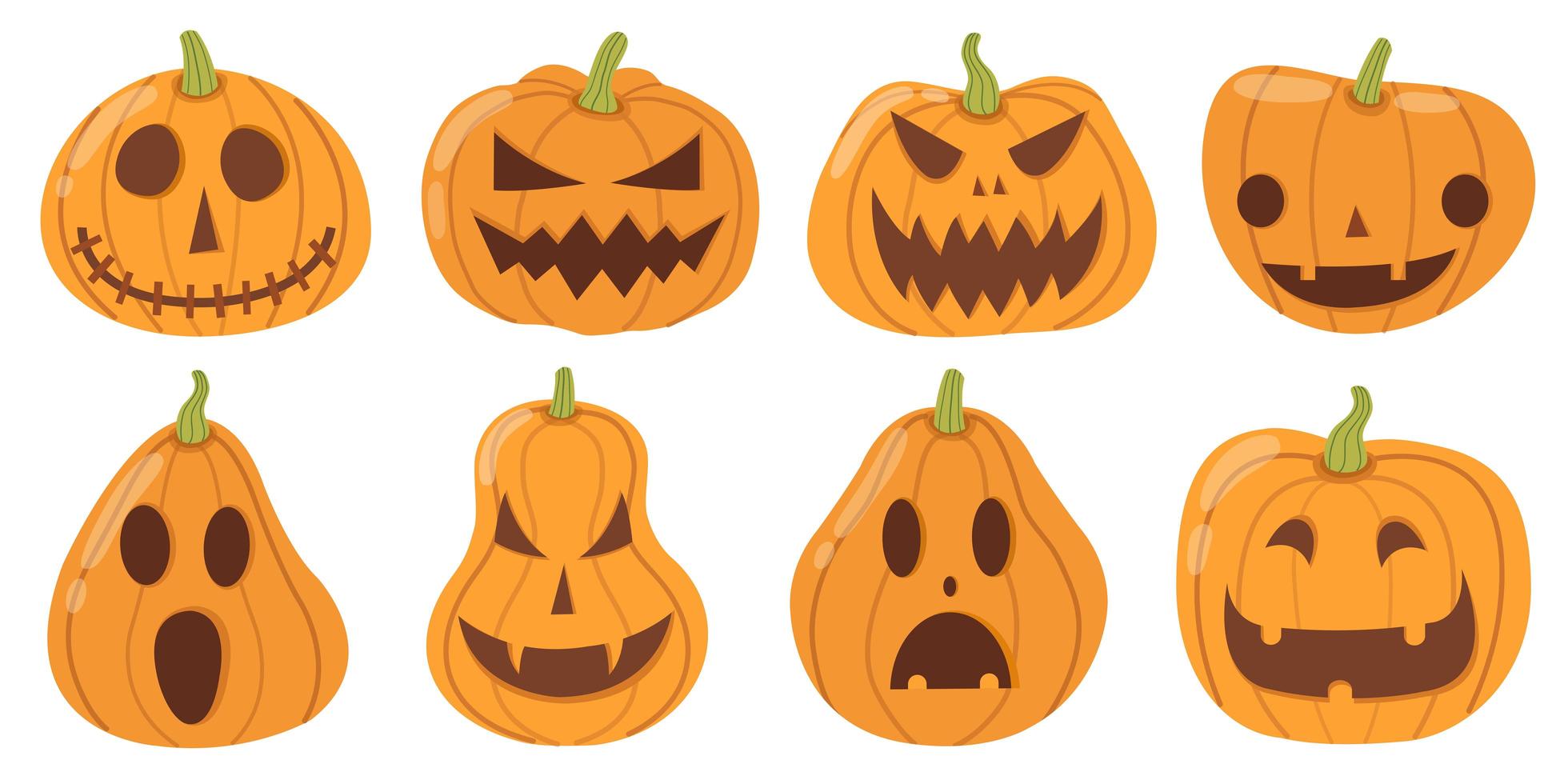 conjunto de calabazas de halloween de estilo de dibujos animados en blanco  1338562 Vector en Vecteezy