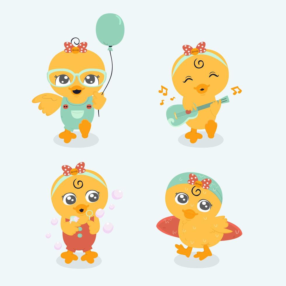 Cute little duck girl character collection  vector