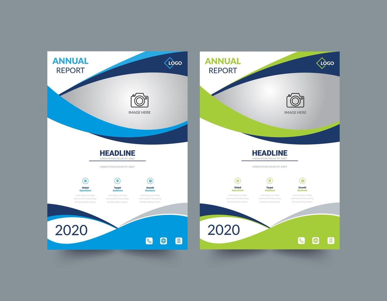 Annual Report Blue and Green Layout Template vector