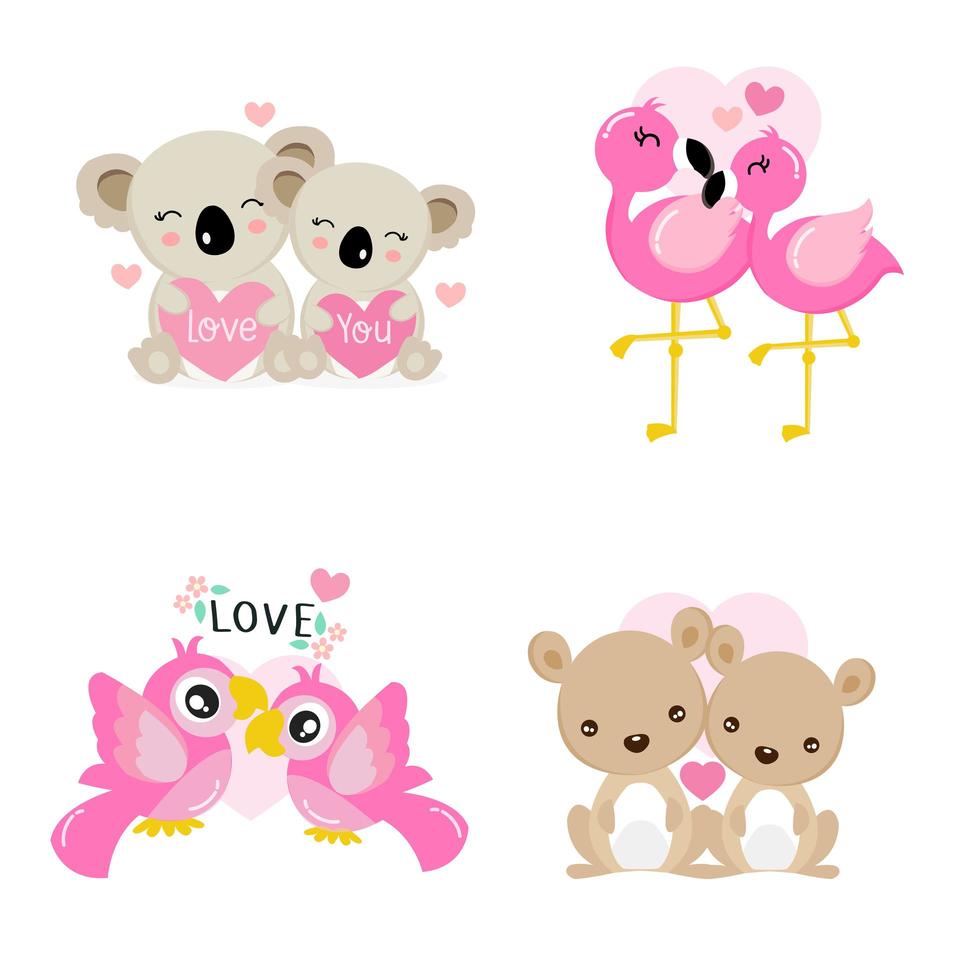 conjunto de animales lindos para la celebración del día de san valentín vector