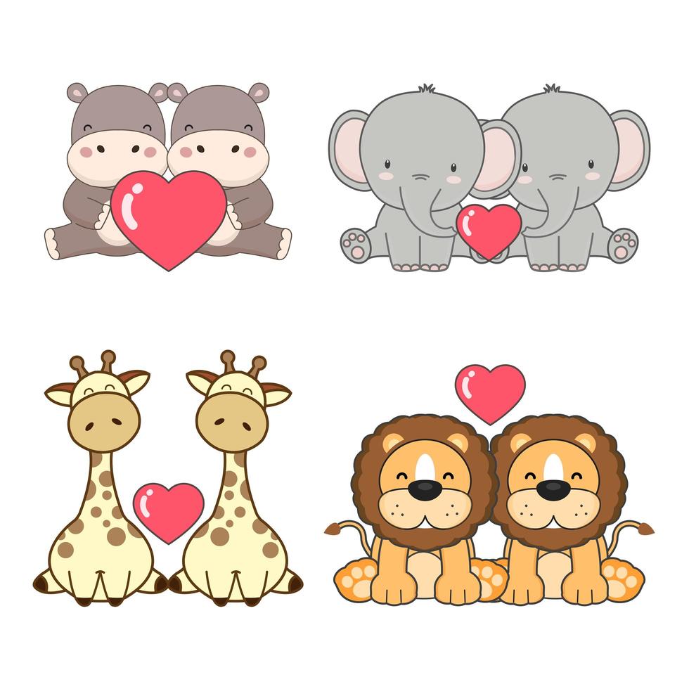 conjunto de animales lindos para la celebración del día de san valentín vector