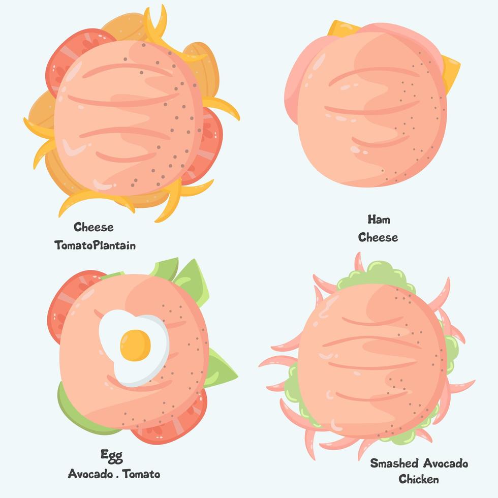 Top view arepa sandwiches set  vector