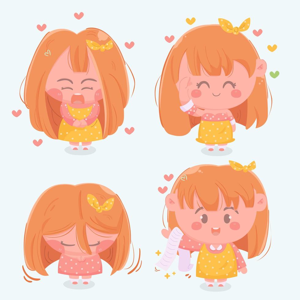 Cartoon redhead girl character set  vector