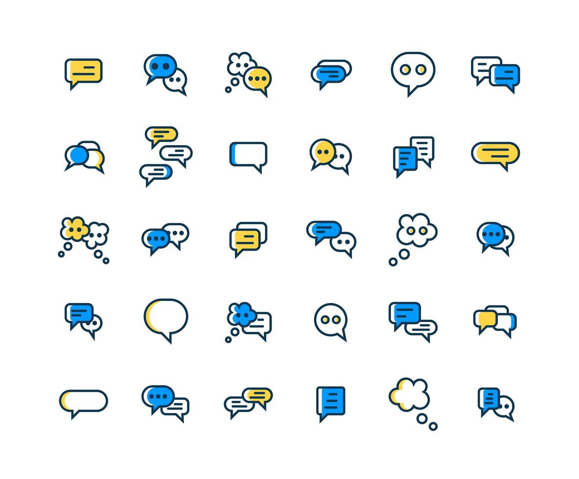 Speech Bubble Filled Outline Icon Set vector