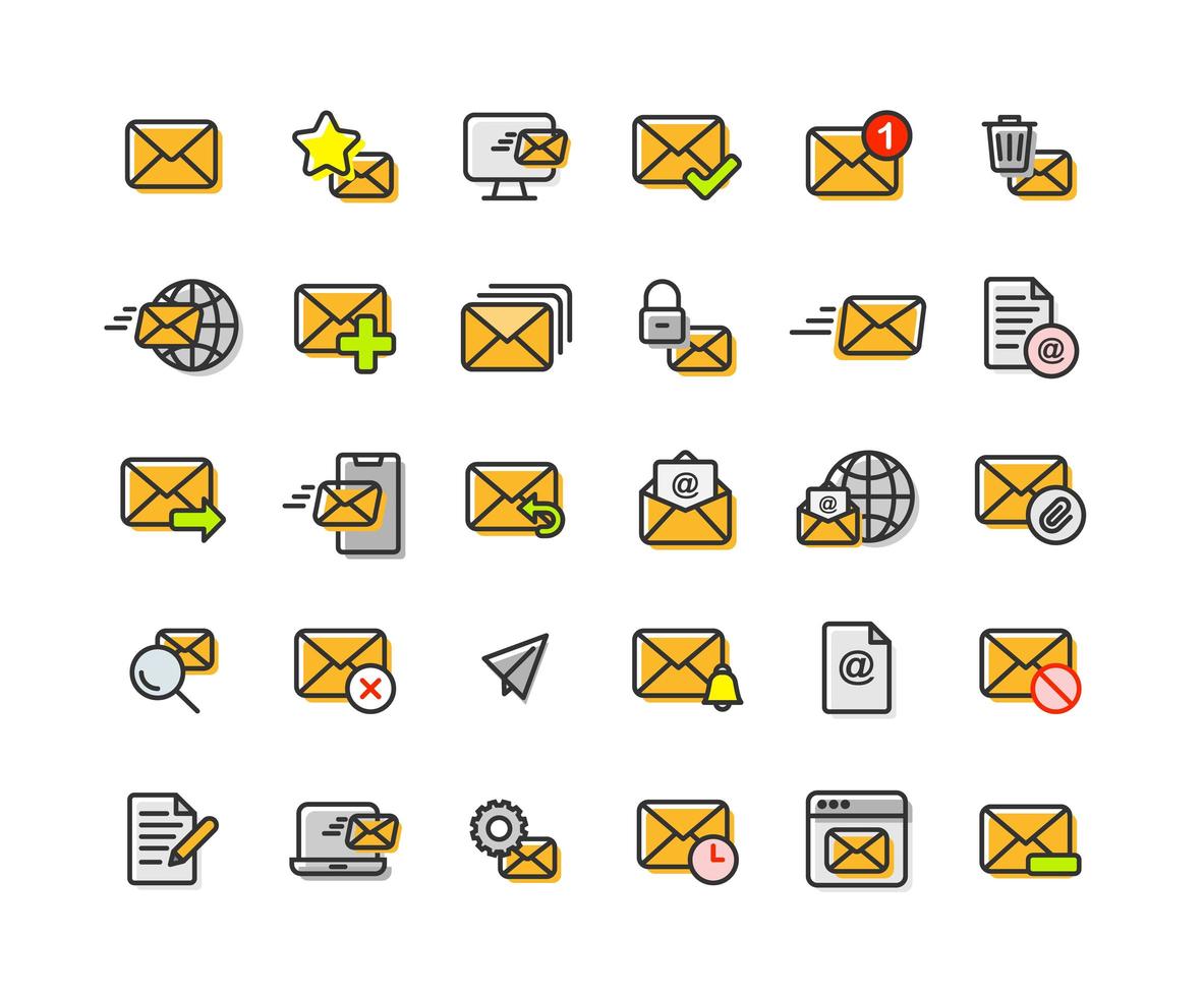 Email and Mail Filled Outline Icon Set vector