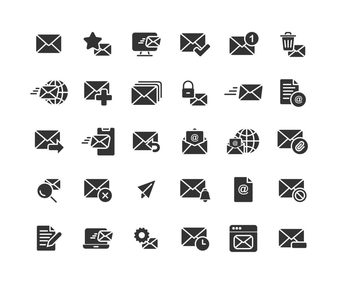 Email and Mail Solid Icon Set vector