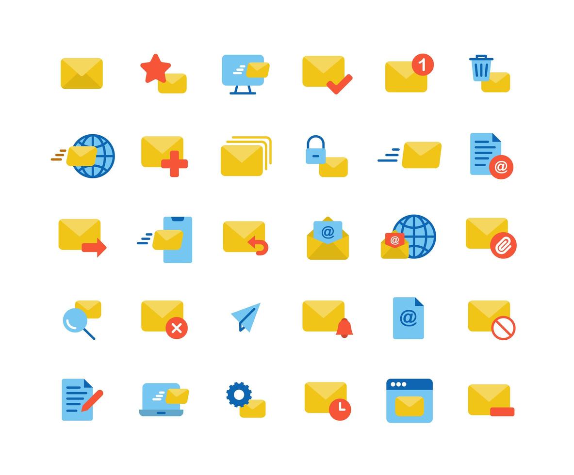 Email and Mail Flat Icon Set vector