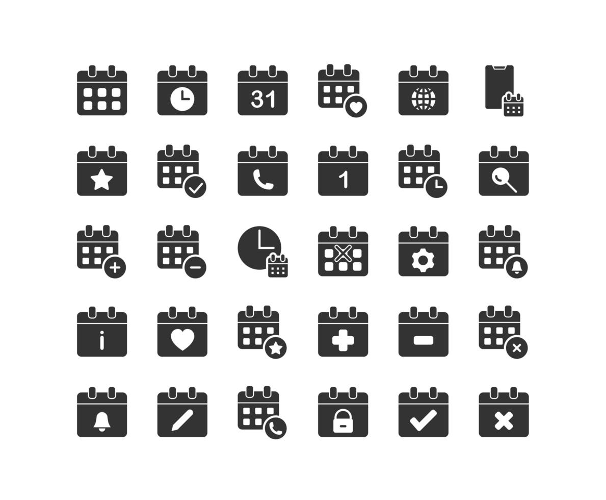 Calendar Solid Icon Set vector