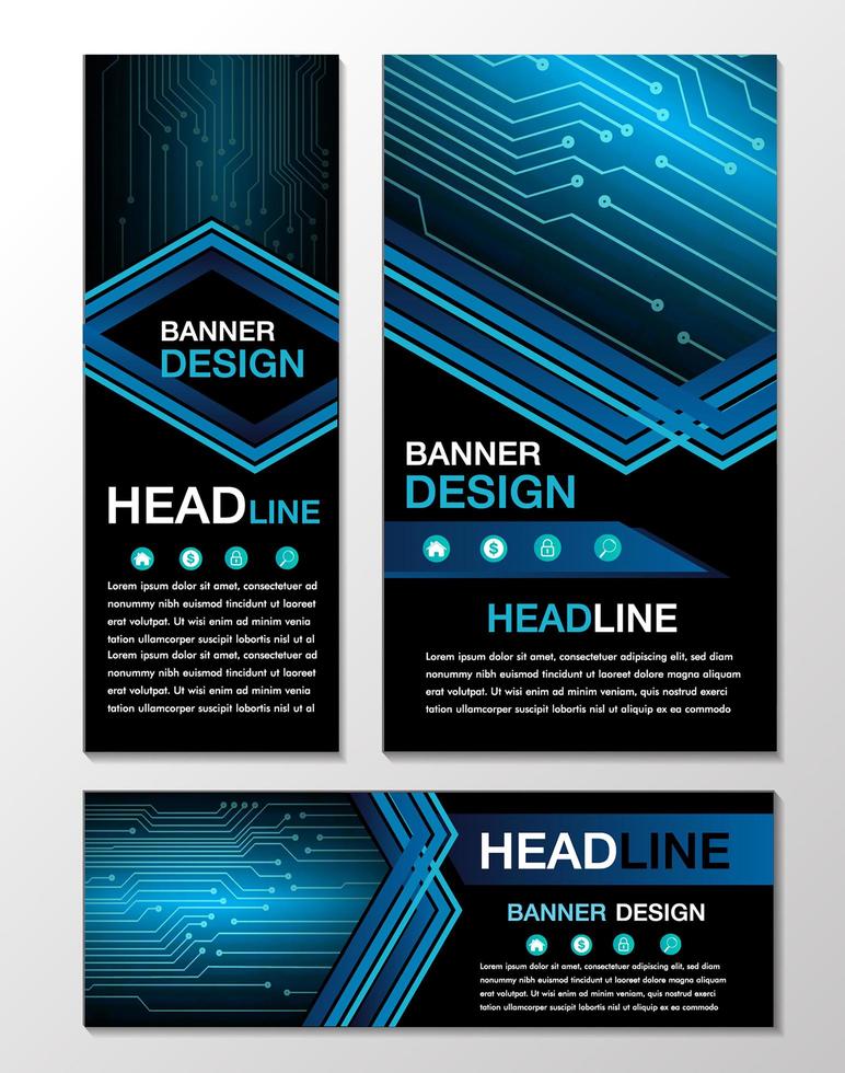 Blue cyber circuit banner design templates vector