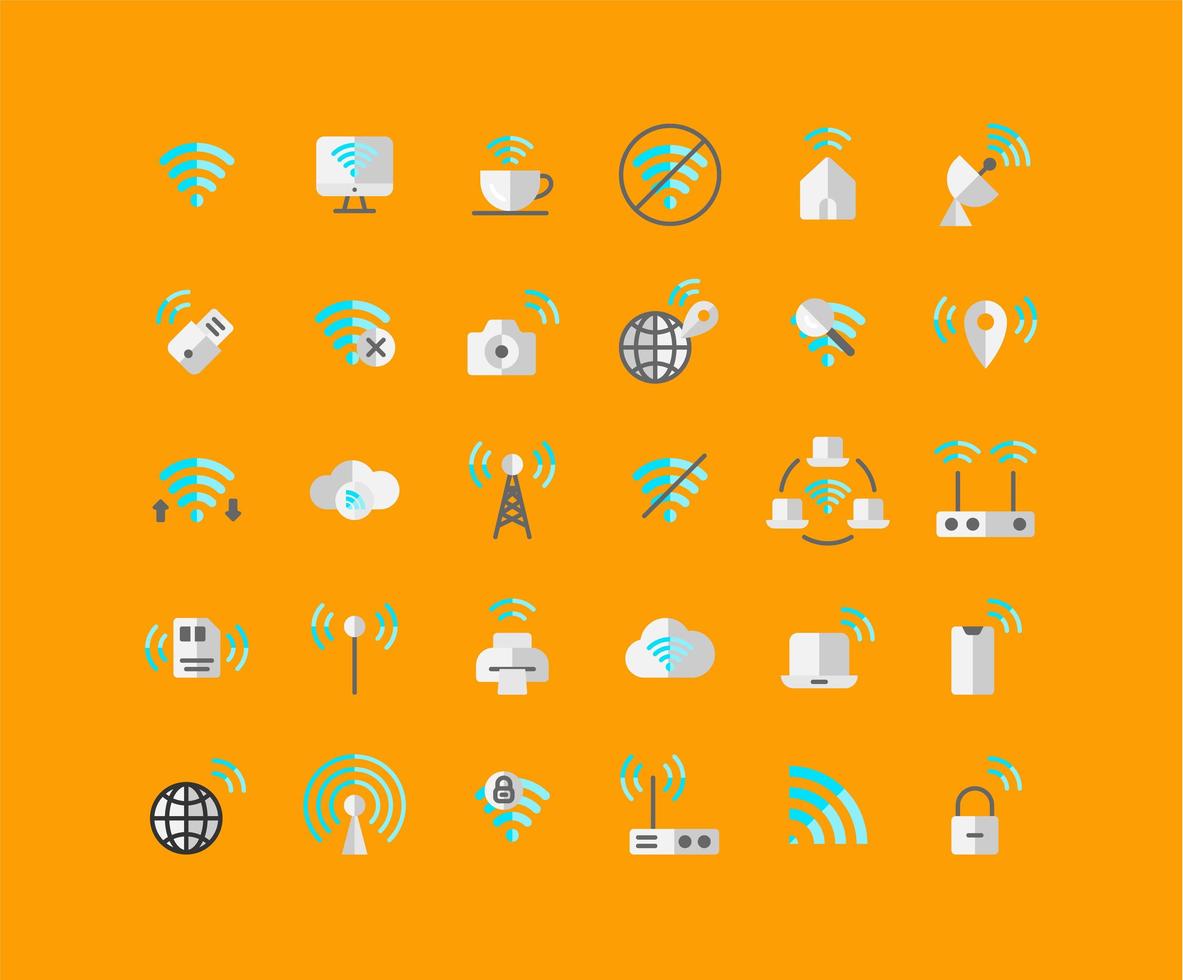 Wireless Network Flat Icon Set vector