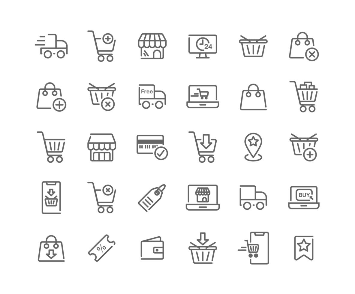 Online Shopping Outline Icon Set vector