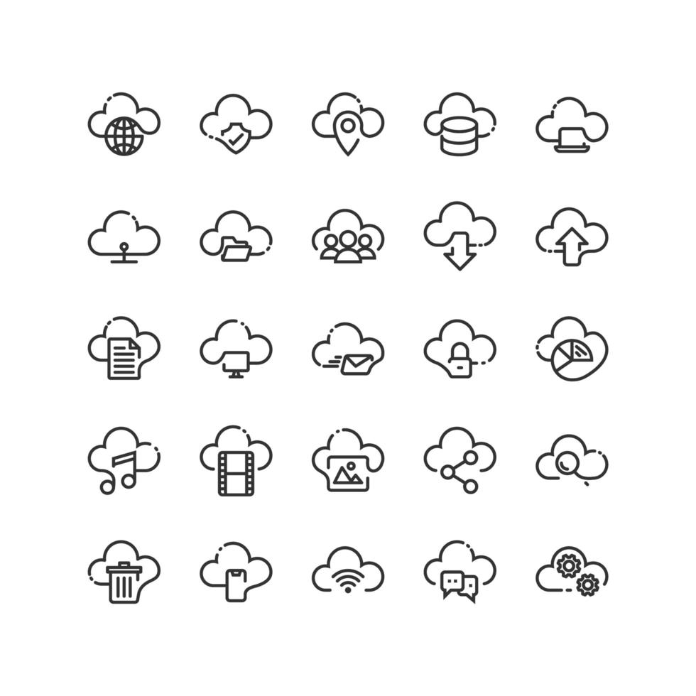 conjunto de iconos de esquema de computación en la nube vector