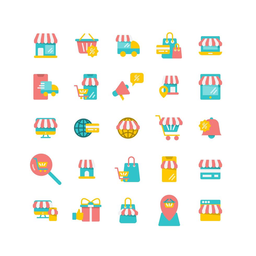 conjunto de iconos planos de compras en línea vector