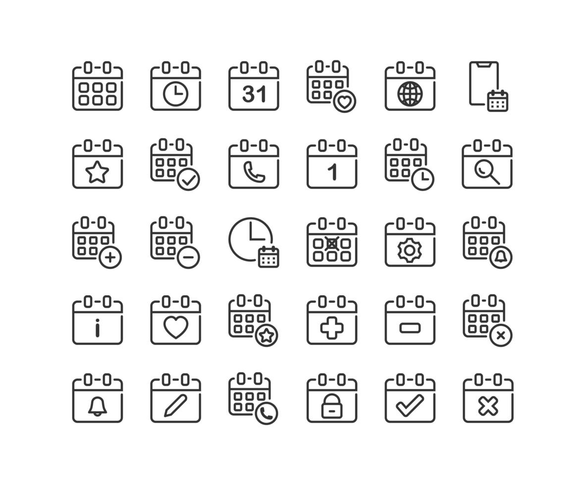 conjunto de iconos de esquema de calendario vector