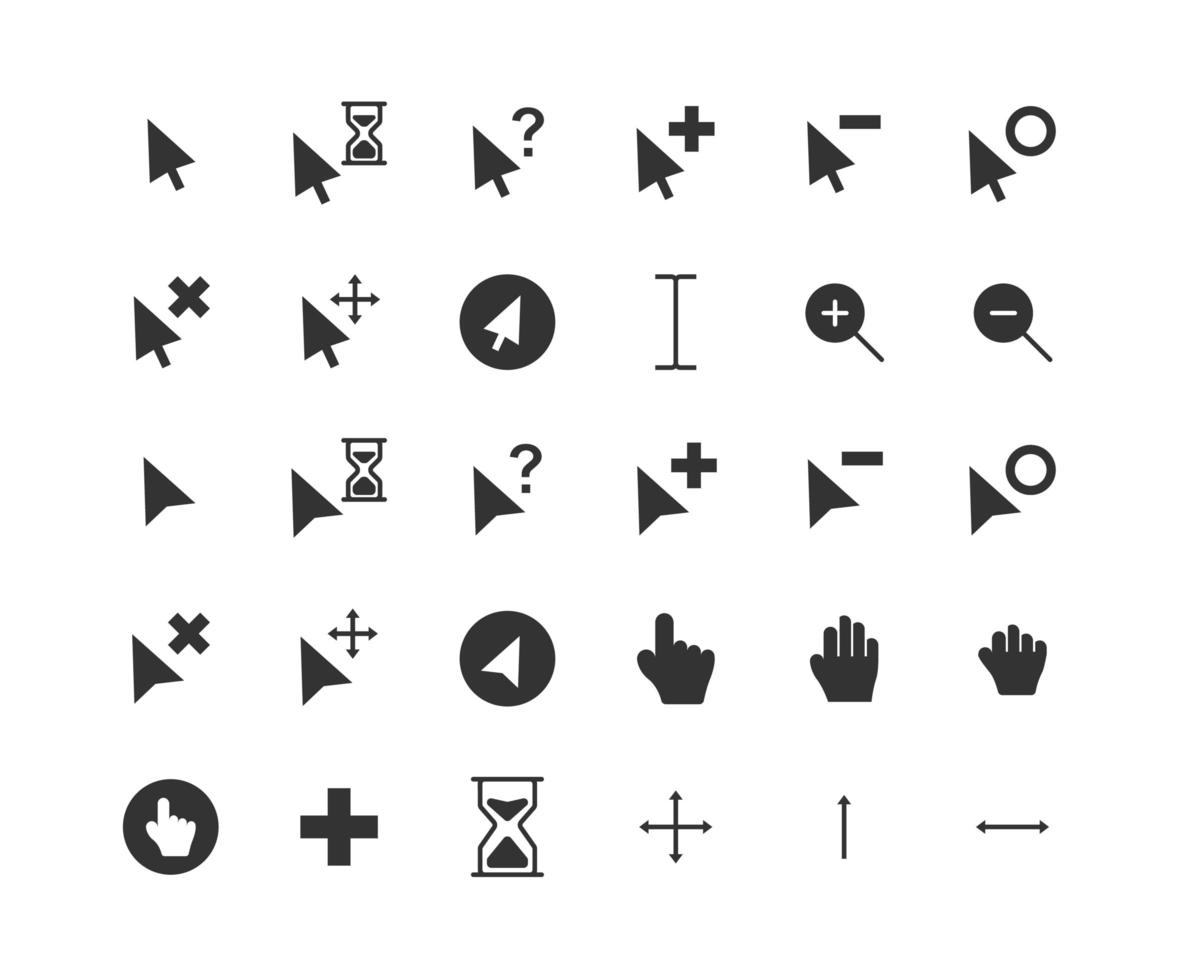 conjunto de iconos de cursor sólido vector