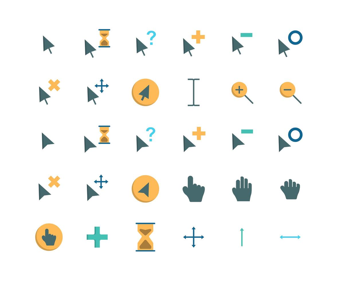 conjunto de iconos planos de cursor vector