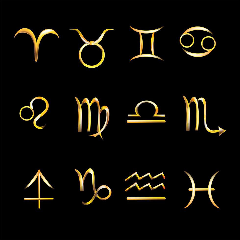 Golden zodiac signs icon set vector