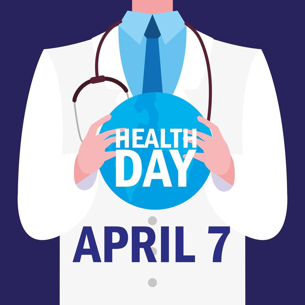 World health day card with doctor vector