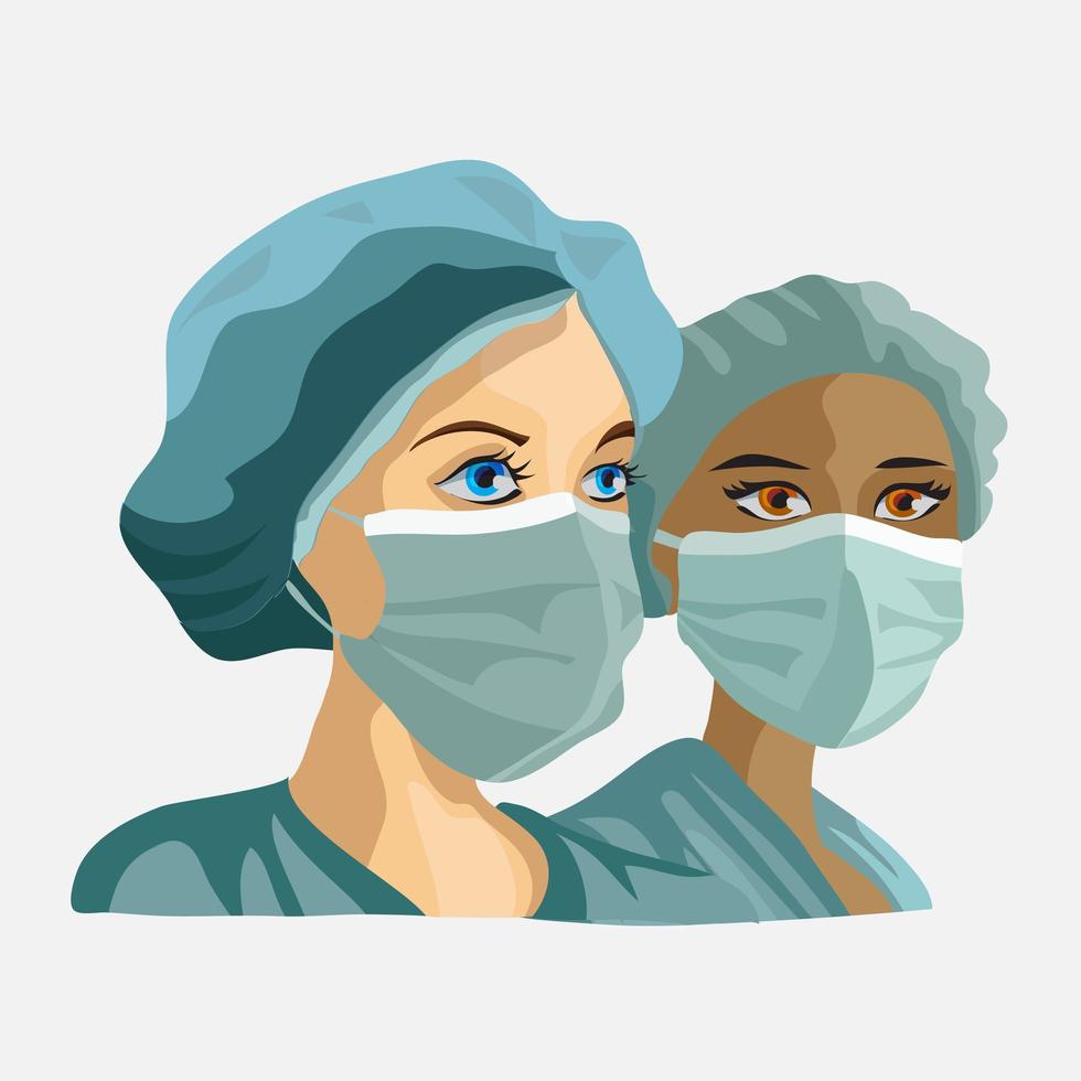 Doctors wearing medical face masks vector