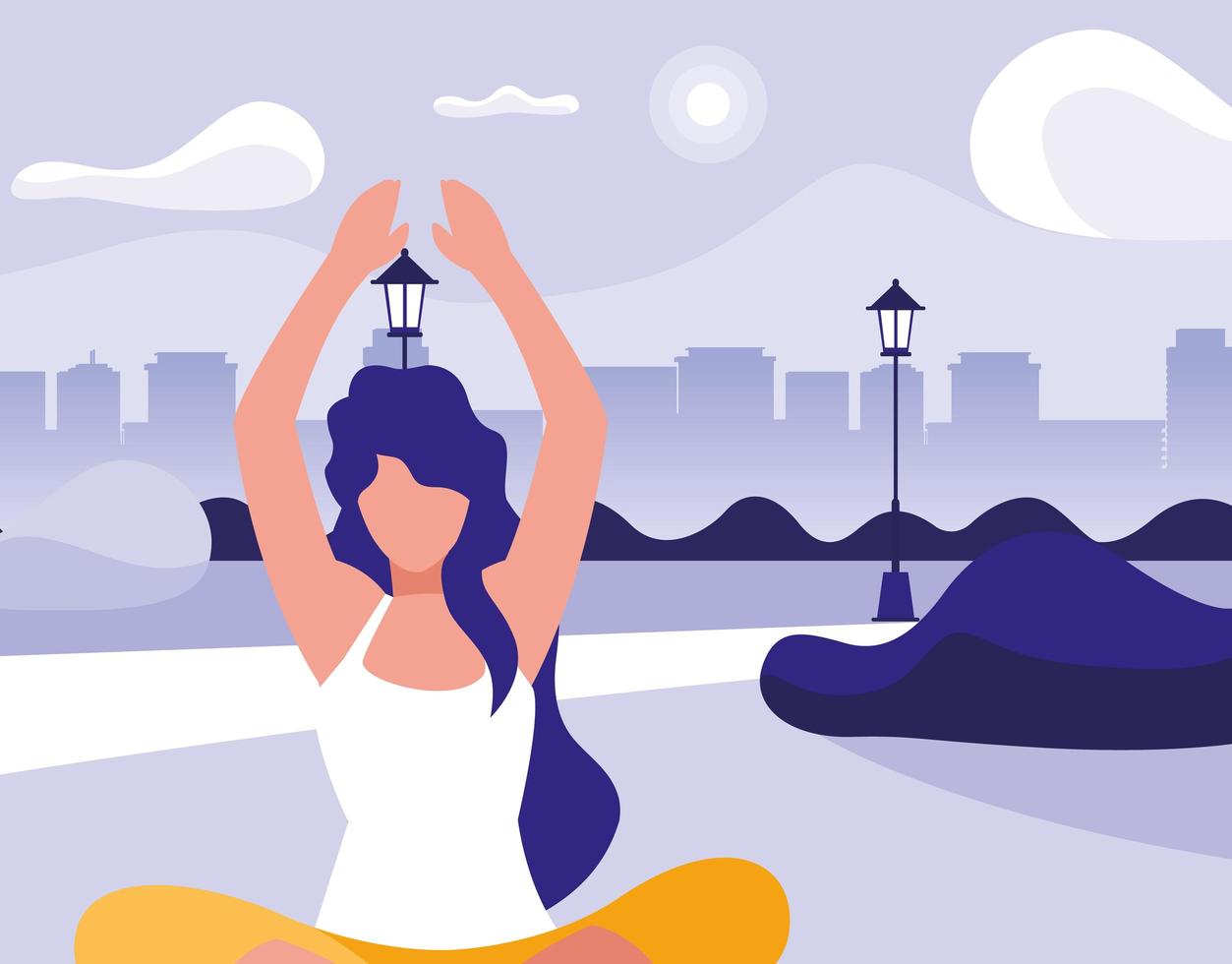 Woman practicing yoga outdoor vector