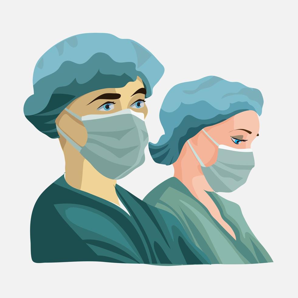 Doctors wearing medical face masks vector