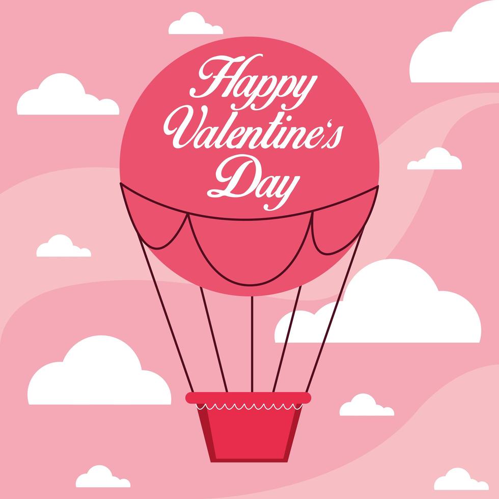 feliz dia de san valentin tarjeta con globo de aire caliente vector