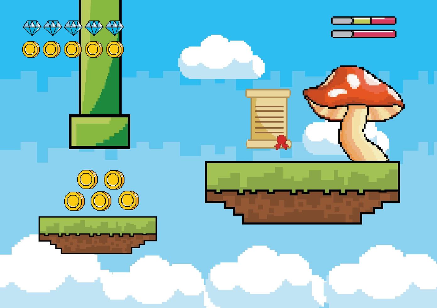 Videogame air scene with big mushroom vector