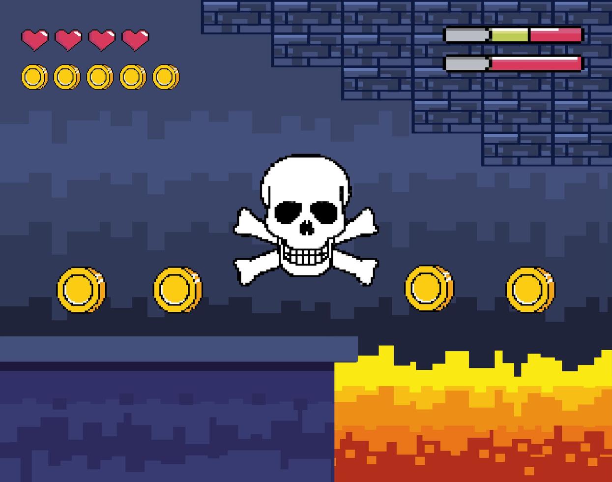 Videogame dungeon scene with big skull vector