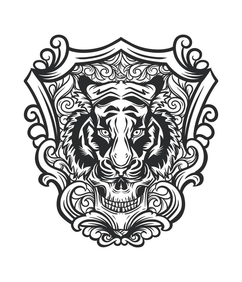 Tiger skull tattoo-style design vector