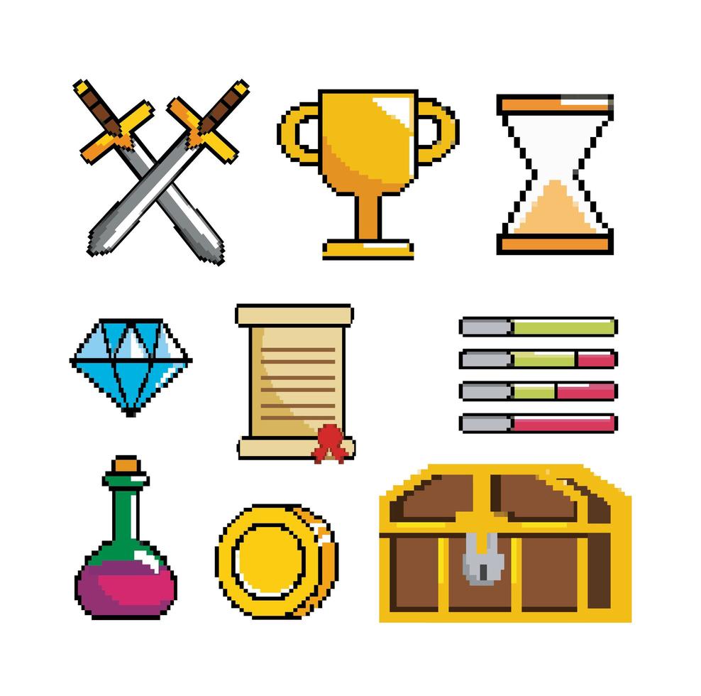 Videogame pixel graphic icon set vector