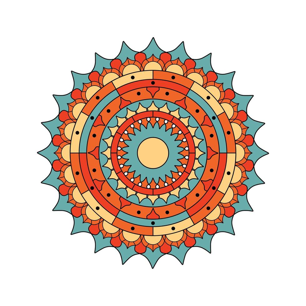 Beautiful turquoise and orange colored mandala vector