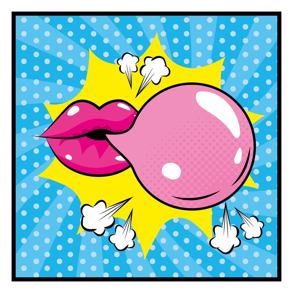 Mouth and bubble gum in a pop-art style vector