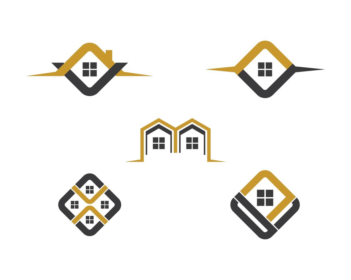 conjunto de diseño de logotipo dorado y negro de la casa vector
