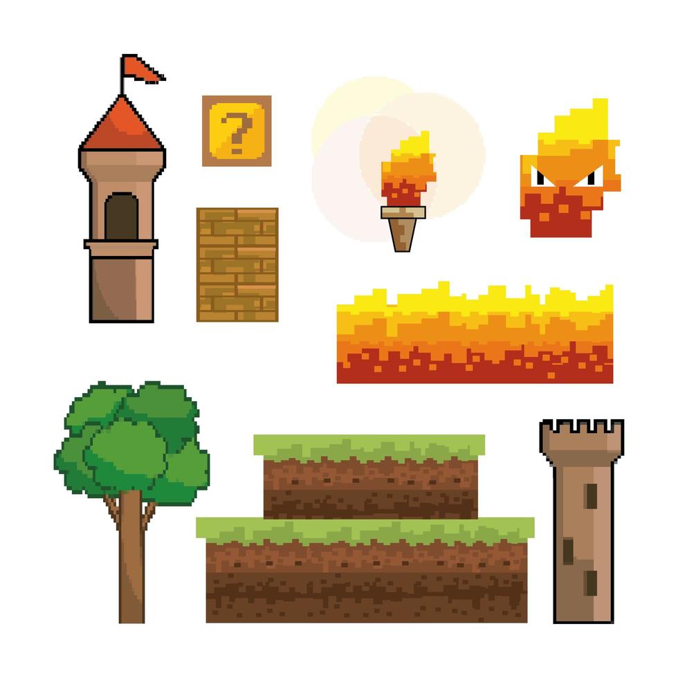 Videogame pixel graphic icon set vector