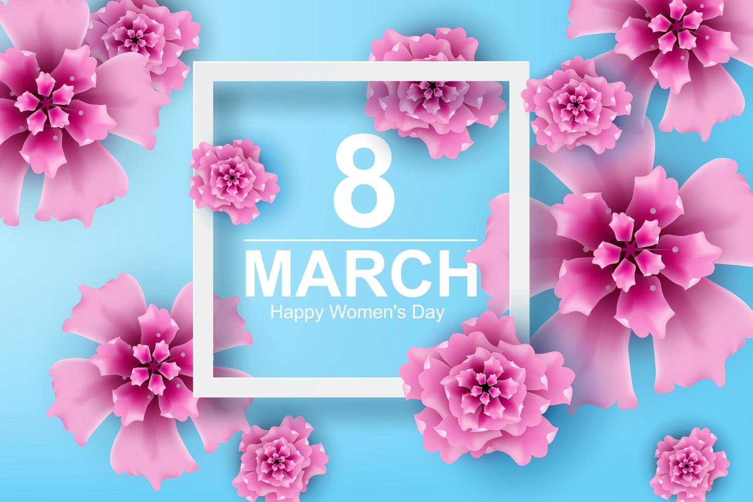 Paper art and craft of 8 march with flower women's day vector