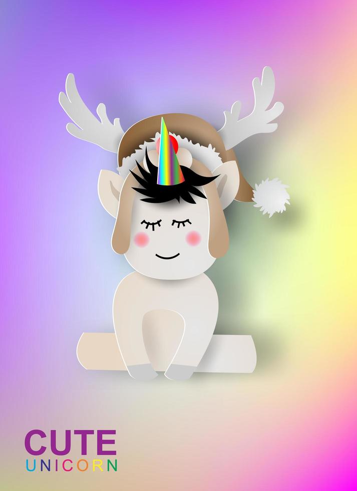 Paper art of cute unicorn rainbow vector