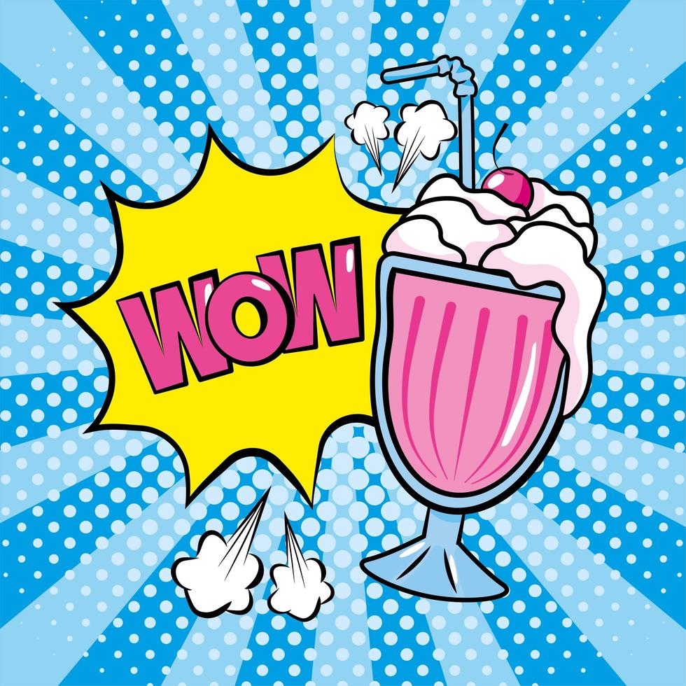 Milkshake and onomatopoeia pop-art comic strip vector