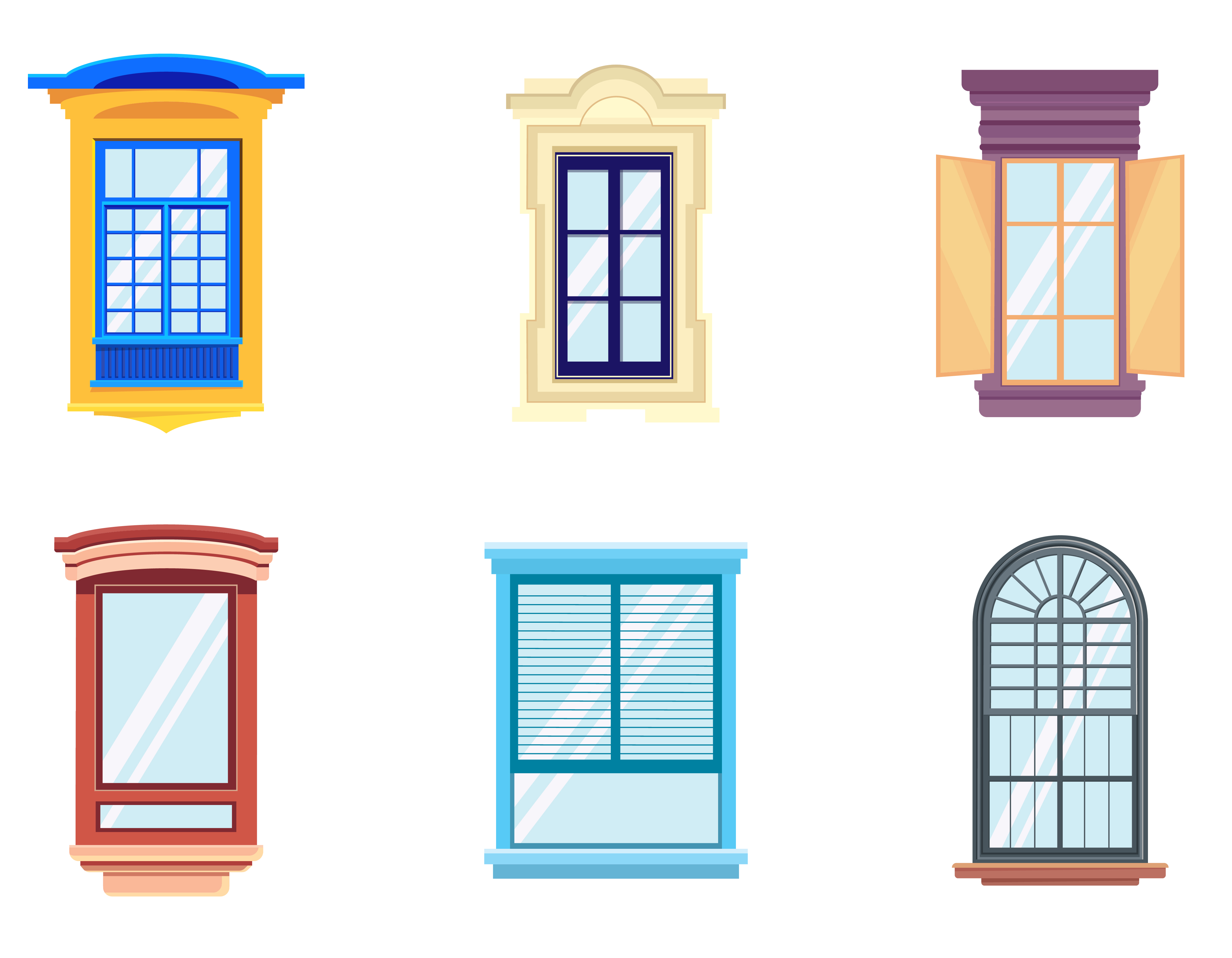 Set of windows in cartoon style. 1339055 Vector Art at Vecteezy Set of windows in cartoon style. 1339055 Vector Art at Vecteezy