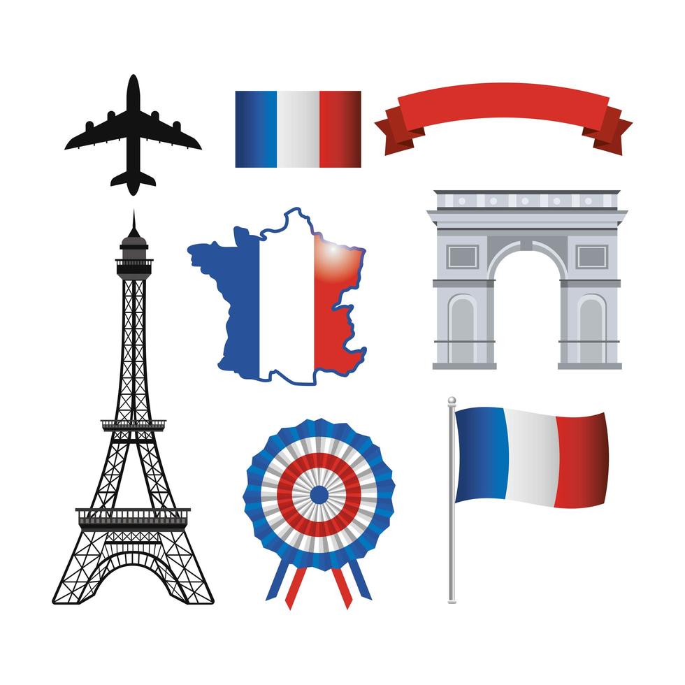 Set of French icons vector