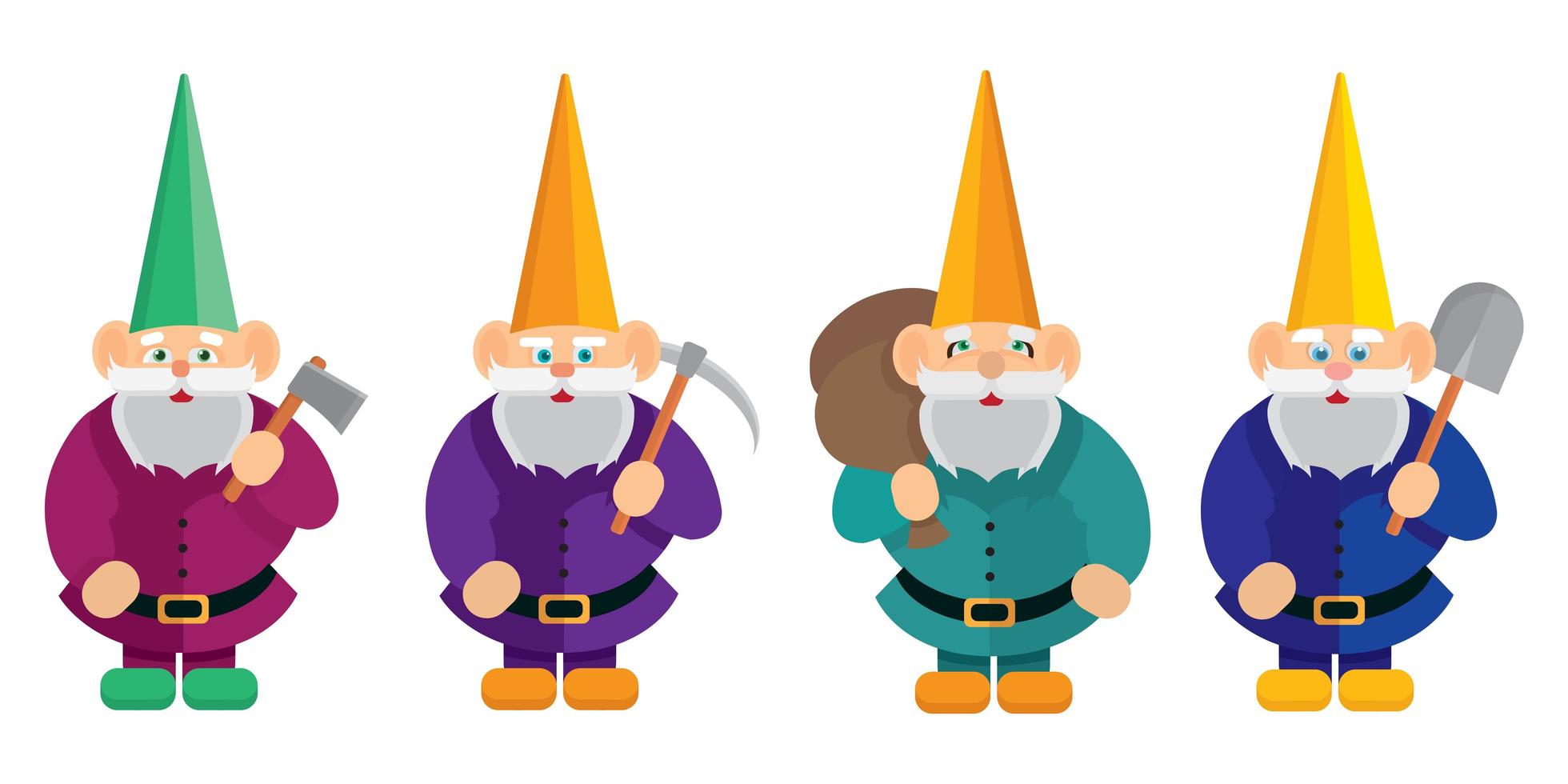 Set of gnomes with different items. vector