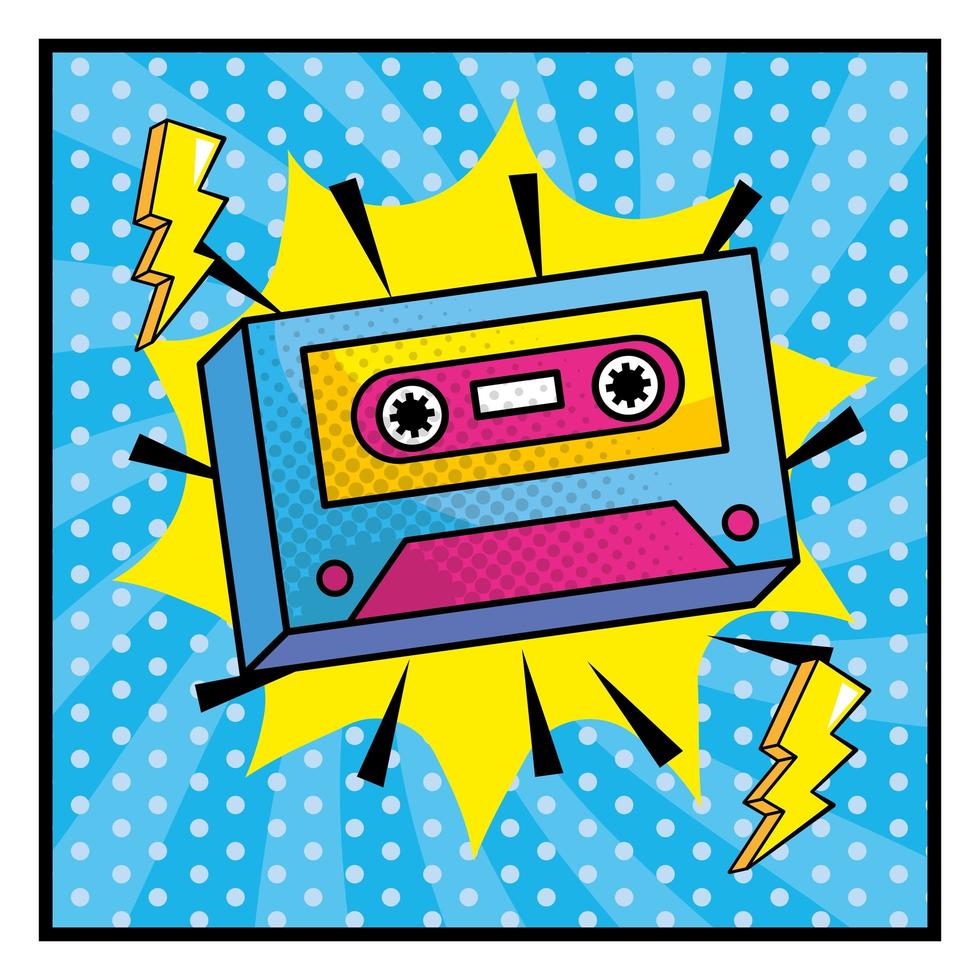 Colorful cassette tape in a pop-art style vector