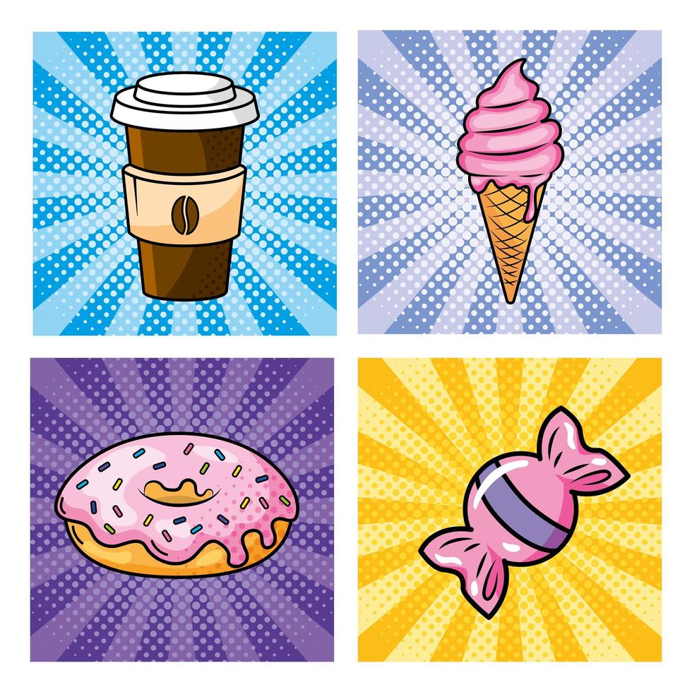 conjunto de iconos de comida pop-art vector