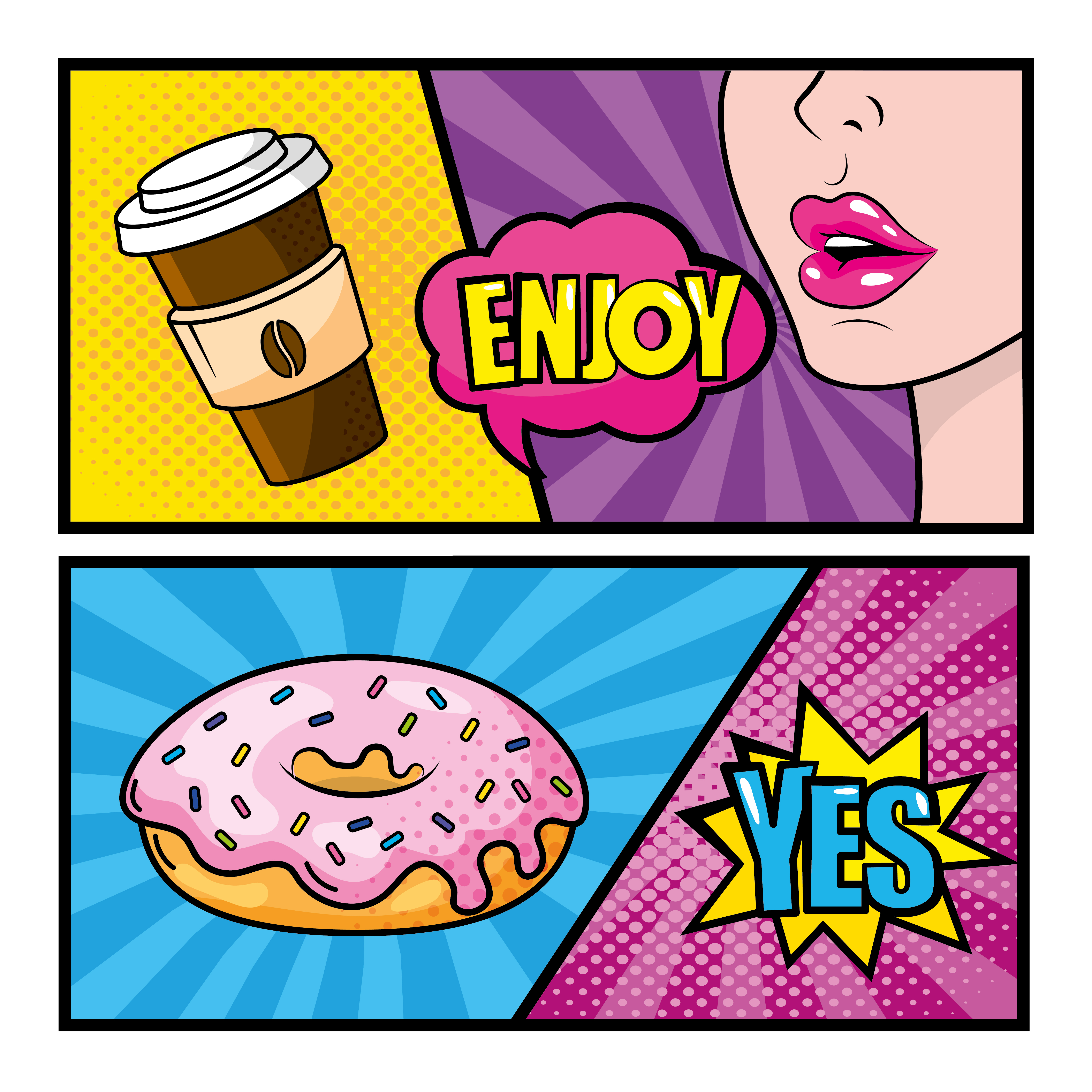 Food comic strips in a pop-art style 1339122 Vector Art at Vecteezy