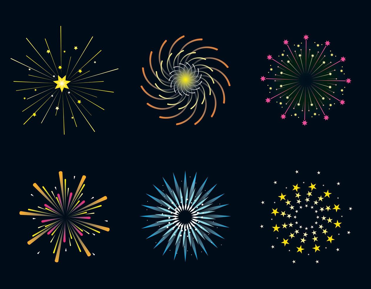 Set of festive fireworks. vector