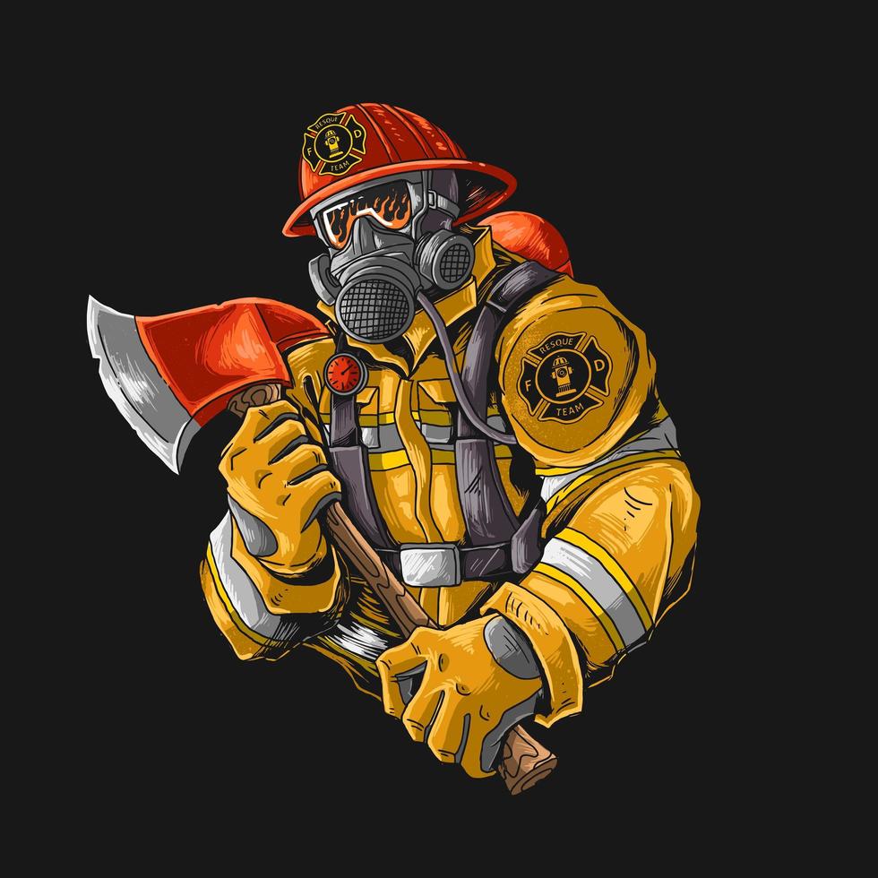 Firefighter with axe vector