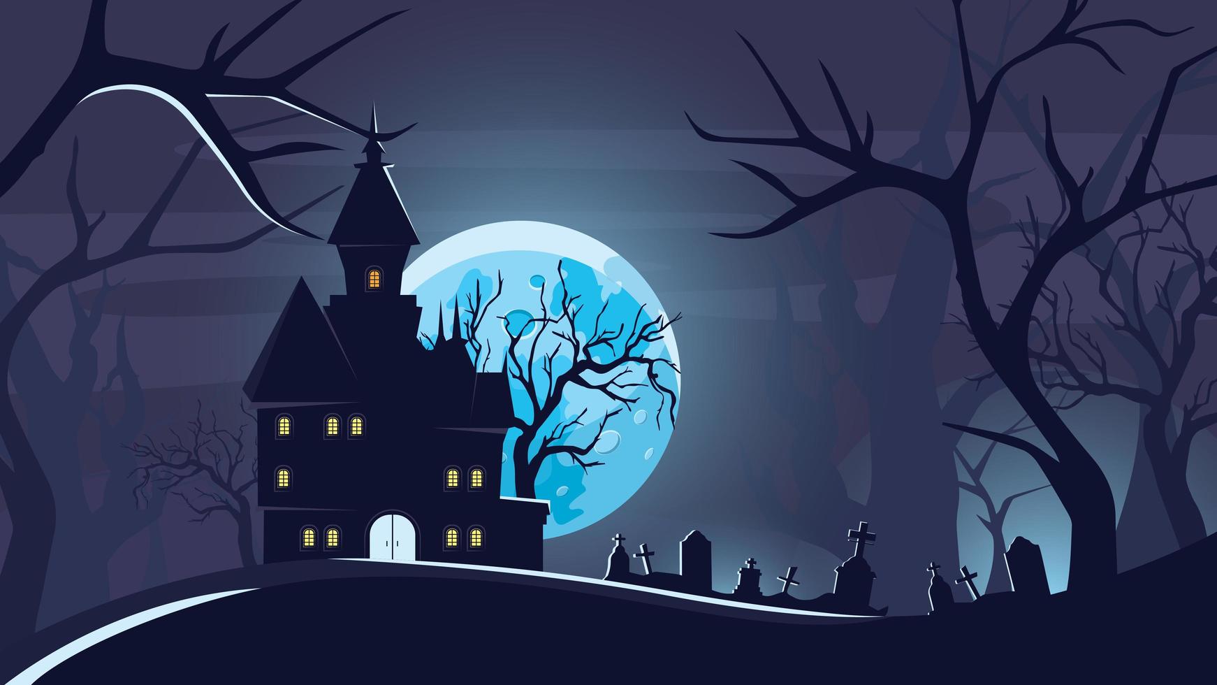 Halloween background with castle under the moonlight. vector