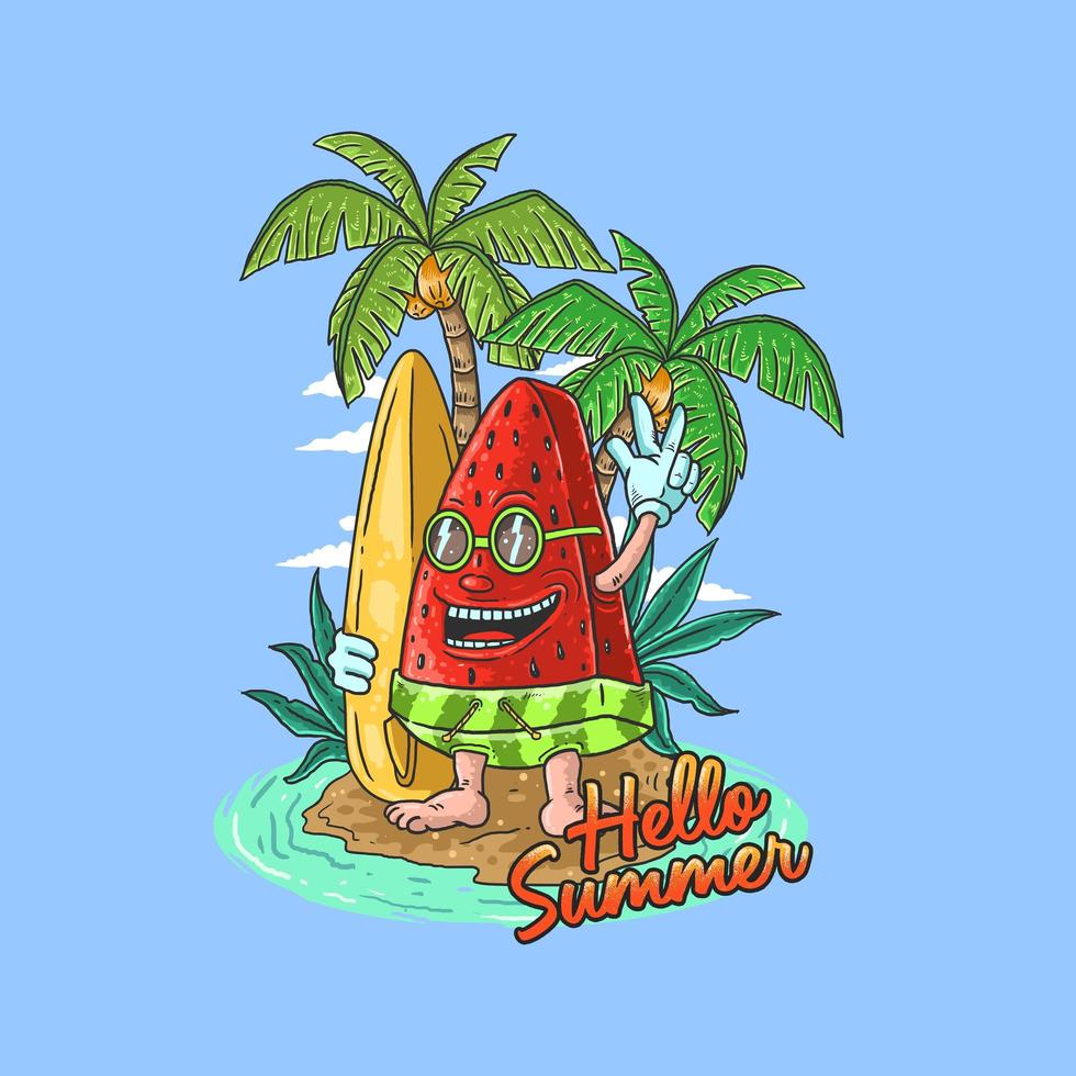 Watermelon summer surfing vector