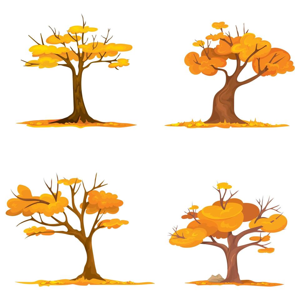 Set of trees with falling leaves. vector